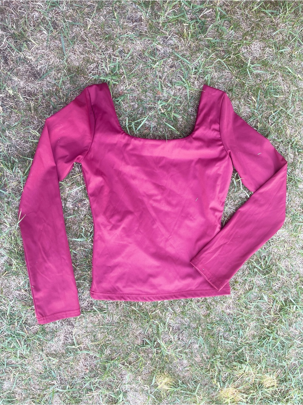 Women's Square-Neck Long Sleeve Top - Wine